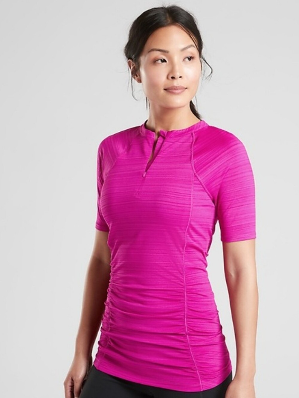 Athleta Pacifica Contoured Women's Magenta Tee 1/4 Zip and Zip Pocket, L